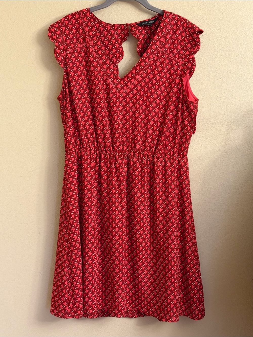 41 Hawthorn Red Geometric Scallop-back Midi Dress Size XL